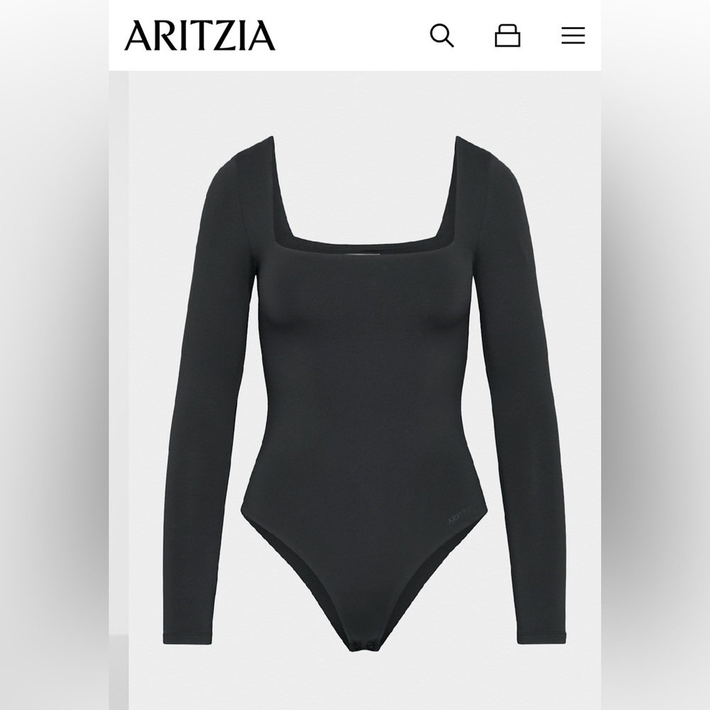 Babaton Black Long Sleeve Square Neck Bodysuit